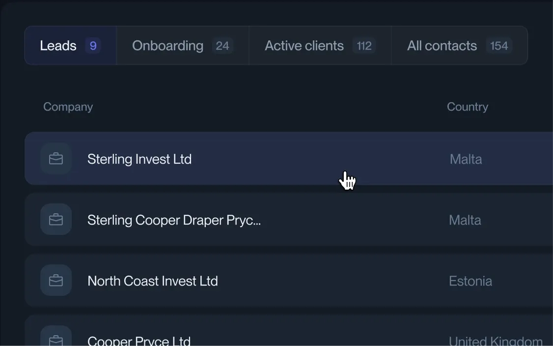 Client shows on dashboard as a lead