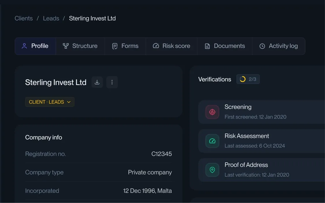 Client data auto-populates profile